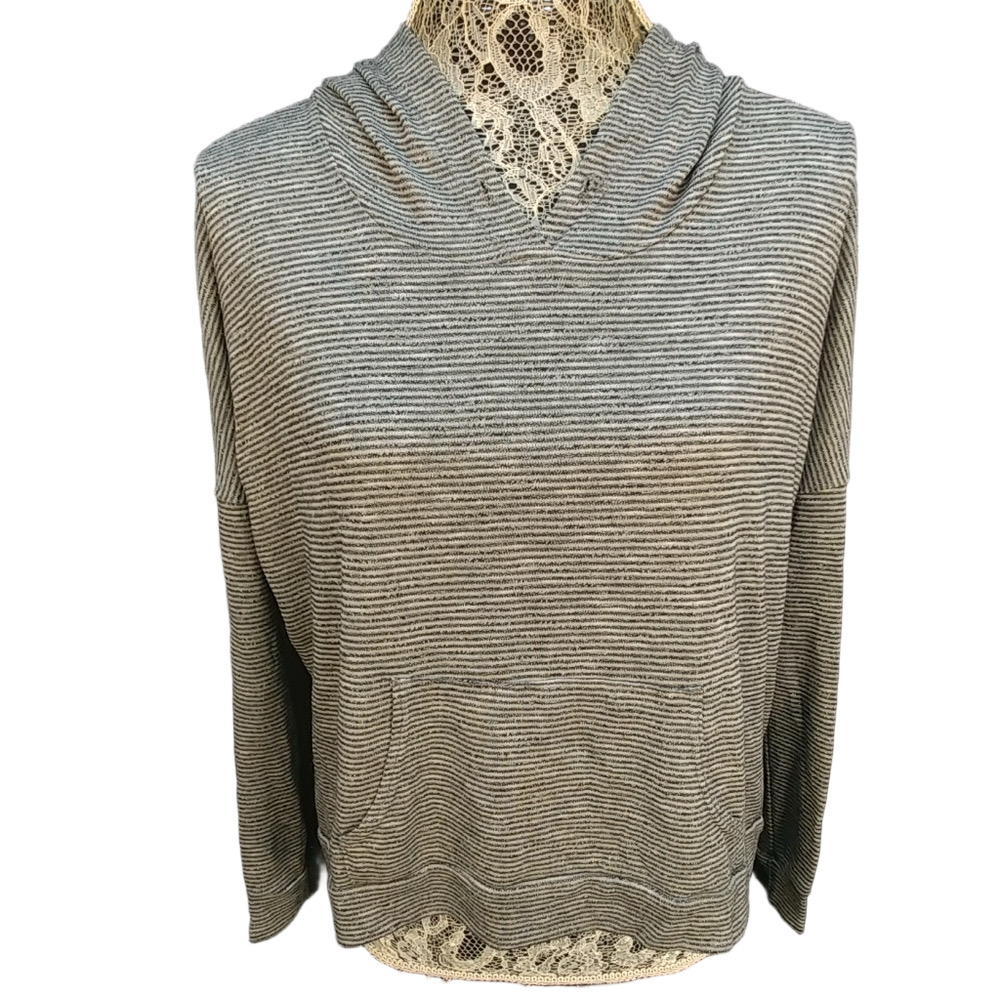 Ginger G Striped Hooded Crop Top Gray